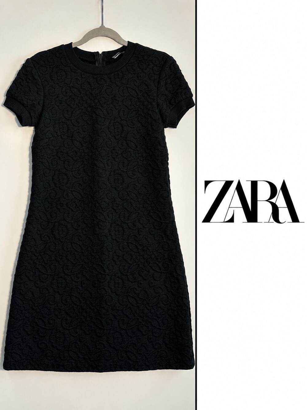 Zara Woman Black Floral Jacquard Textured Shift Dress S